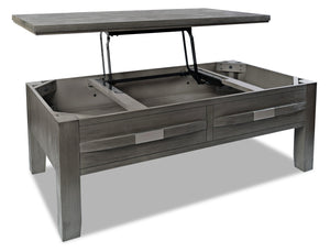 Table à café rustique Bronx de 48 po avec dessus relevable, rangement et tablette - bois gris