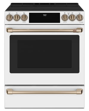 Cuisinière intelligente à induction Café de 5,7 pi³ avec convection européenne véritable et grilles autonettoyantes - blanc mat - CCHS900P4MW2