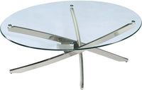 Table à café ronde moderne Zila de 48 po avec dessus en verre - argentée avec base en acier inoxydable