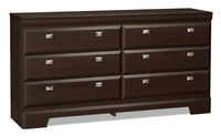  Commode Yorkdale de 61,4 po (L) x 32,3 po (H) à 6 tiroirs pour la chambre à coucher, fabriquée au Canada - brune