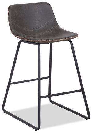 Tabouret Coty de hauteur comptoir en tissu de cuir végétalien et en métal - gris