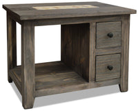 Table de bout rustique Santa Fe Rustico de 27,5 po avec rangement et tablette - pin gris avec incrustation de marbre