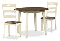  Ensemble de salle à manger Woodanville 3 pièces avec table ronde de 40,5 po (L) à abattant et 2 chaises - deux teintes, blanc et brun