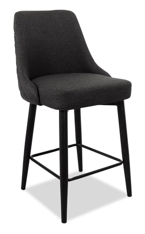 Tabouret Eden de hauteur comptoir en tissu d’apparence lin et en métal - anthracite