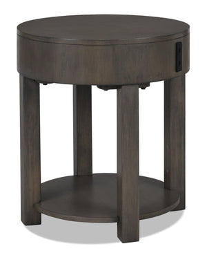 Table de bout ronde rustique Elroy de 20 po avec rangement et tablette - bois brun et gris