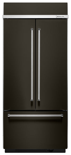 Réfrigérateur KitchenAid de 20,8 pi³ et de 39 po à portes françaises à congélateur inférieur - noir sur acier inoxydable - KBFN506EBS