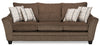 Sofa-lit double Febe de 85 po de format condo fabriqué au Canada en tissu de chenille brune avec accoudoirs évasés et 4 coussins décoratifs