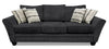 Grand sofa-lit Febe de 100 po fabriqué au Canada en tissu de chenille gris anthracite avec accoudoirs évasés et 4 coussins décoratifs