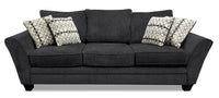  Grand sofa-lit Febe de 100 po fabriqué au Canada en tissu de chenille gris anthracite avec accoudoirs évasés et 4 coussins décoratifs