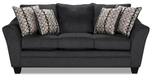 Sofa-lit double Febe de 85 po de format condo fabriqué au Canada en tissu de chenille gris anthracite avec accoudoirs évasés