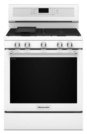 Cuisinière à gaz KitchenAid de 5,8 pi³ avec technologie AquaLiftMD et autonettoyage - blanche - KFGG500EWH