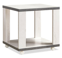 Table de bout moderne Flynn de 22 po avec tablette et roulettes - blanche et grise