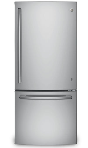 Réfrigérateur GE de 20,9 pi³ et de 29,8 po à congélateur inférieur - acier inoxydable résistant aux traces de doigts - GBE21AYRKFS