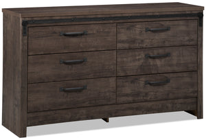 Commode rustique Grayson de 56,6 po (L) x 32,3 po (H) à 6 tiroirs pour la chambre à coucher, fabriquée au Canada - gris foncé