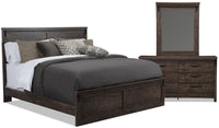  Ensemble de chambre à coucher Grayson 5 pièces rustique fabriqué au Canada avec lit, commode et miroir, gris foncé - format très grand lit