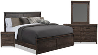  Ensemble de chambre à coucher Grayson 6 pièces fabriqué au Canada avec lit, commode, miroir et table de nuit, gris foncé - format très grand lit
