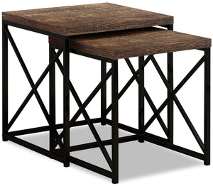 2 tables gigognes modernes Harper de 19,75 po - brunes avec pattes en métal noir