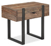 Table de bout rustique Manchester de 16 po avec rangement - bois brun avec base en fer