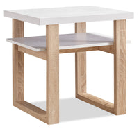 Table de bout moderne Izaac de 22 po avec tablette - blanche et brune