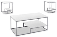 Ensemble 3 tables modernes Jules de 42,25 po (table à café et 2 tables de bout) avec tablette - blanc avec armature en métal gris