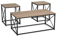 Ensemble 3 tables modernes Kasey de 42,25 po (table à café et 2 tables de bout) - taupe foncée avec base en métal noir