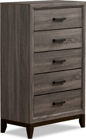 Commode verticale Kate de 31,1 po (L) x 50,4 po (H) à 5 tiroirs pour la chambre à coucher - gris-brun