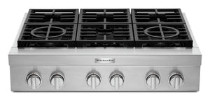 Surface de cuisson à gaz KitchenAid de 36 po à 6 éléments - acier inoxydable - KCGC506JSS