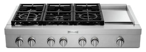 Surface de cuisson à gaz KitchenAid de 48 po à 6 éléments - acier inoxydable - KCGC558JSS