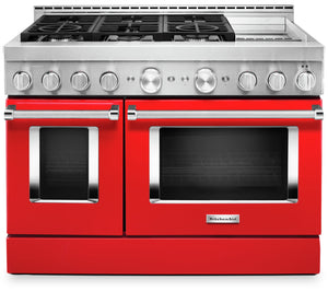 Cuisinière intelligente à gaz KitchenAid de 6,3 pi³ avec autonettoyage - rouge passion - KFGC558JPA