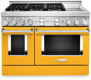 Cuisinière intelligente hybride KitchenAid de 6,3 pi³ avec autonettoyage et plaque chauffante - poivron jaune - KFDC558JYP