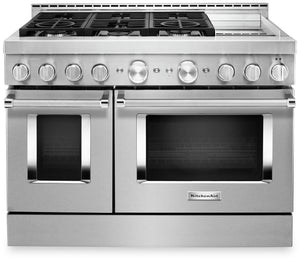 Cuisinière hybride intelligente KitchenAid 48 po de style commercial, plaque chauffante - KFDC558JSS