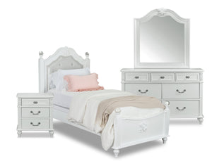 Ensemble de chambre à coucher Livy 6 pièces pour enfants avec lit à panneau, commode, miroir et table de nuit, blanc - format lit double