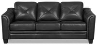  Sofa Andi de 84 po en tissu d’apparence cuir noir avec accoudoirs inclinés et coussins de dossier capitonnés