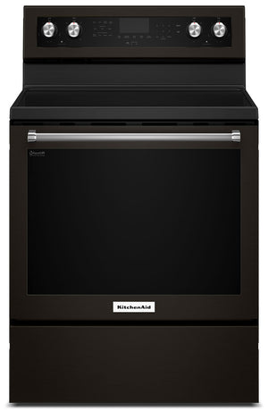 Cuisinière électrique KitchenAid de 6,4 pi³ avec technologie AquaLiftMD et autonettoyage - acier inoxydable noir avec fini PrintShieldMC - YKFEG500EBS