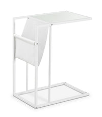 Table d'appoint Durham de 19 po en forme de C avec dessus en verre givré - blanche