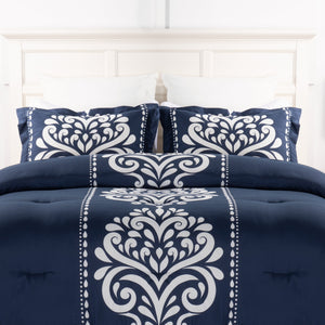 Ensemble d'édredon Navy Damask 3 pièces pour très grand lit