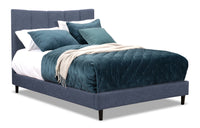  Lit plateforme rembourré Paseo en tissu bleu marine - format lit double