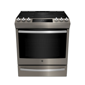 Cuisinière intelligente électrique Profile de 5,3 pi³ avec convection européenne véritable et tiroir de cuisson - ardoise - PCS940EMES