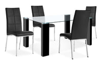  Ensemble de salle à manger Milton 5 pièces avec table de 59,5 po (L) dessus en verre et 4 chaises - noir