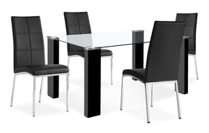 Ensemble de salle à manger Milton 5 pièces avec table de 59,5 po (L) dessus en verre et 4 chaises - noir