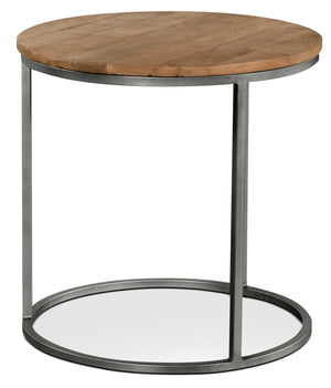 Table de bout ronde rustique Veranasi de 24 po - dessus en bois brun clair délavé et pattes en fer