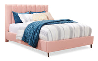  Lit plateforme rembourré Rain de Kort & Co. en tissu rose capitonné - format lit double