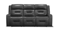  Sofa à inclinaison électrique Ryker de 82,5 po en tissu d’apparence cuir gris avec accoudoirs de rangement et ports USB