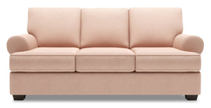 Sofa-lit personnalisable Roll de Sofa Lab de 86 po fabriqué au Canada en tissu d’apparence lin rose Pax Rose avec accoudoirs enroulés