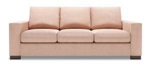 Sofa personnalisable Track de Sofa Lab de 85 po fabriqué au Canada en tissu d’apparence lin rose Pax Rose avec accoudoirs rectilignes