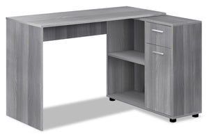 Bureau en forme de L Zoey de 46 po avec compartiments, tiroir et armoire - gris