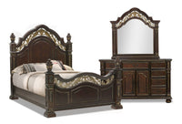  Ensemble de chambre à coucher Wynn 5 pièces avec lit, commode et miroir, brun cerisier - format grand lit