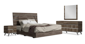 Ensemble de chambre à coucher Gino 6 pièces avec lit à panneaux, commode, miroir et table de nuit - fabriqué en Italie, moderne, brun - format très grand lit