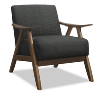  Fauteuil d’appoint Kyra de 28,5 po en tissu d’apparence lin gris avec accoudoirs courbés et armature en bois