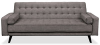  Futon Avery de 81,5 po en tissu d’apparence lin gris avec mécanisme Klik Klak, capitonnage et deux accoudoirs coussinés